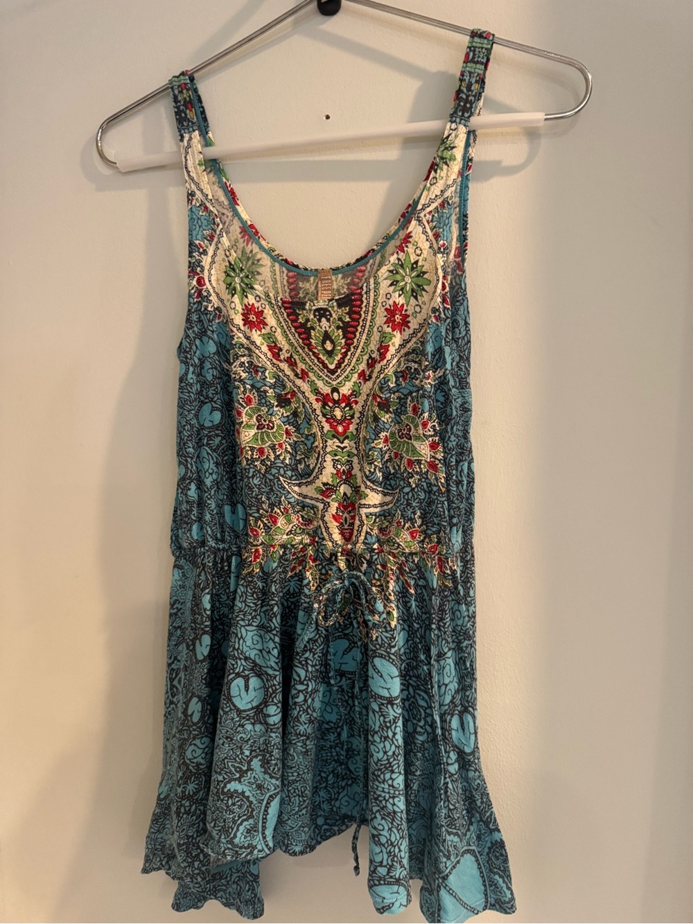 Free People Teal and Multi Paisley Embroidered Tunic- Small